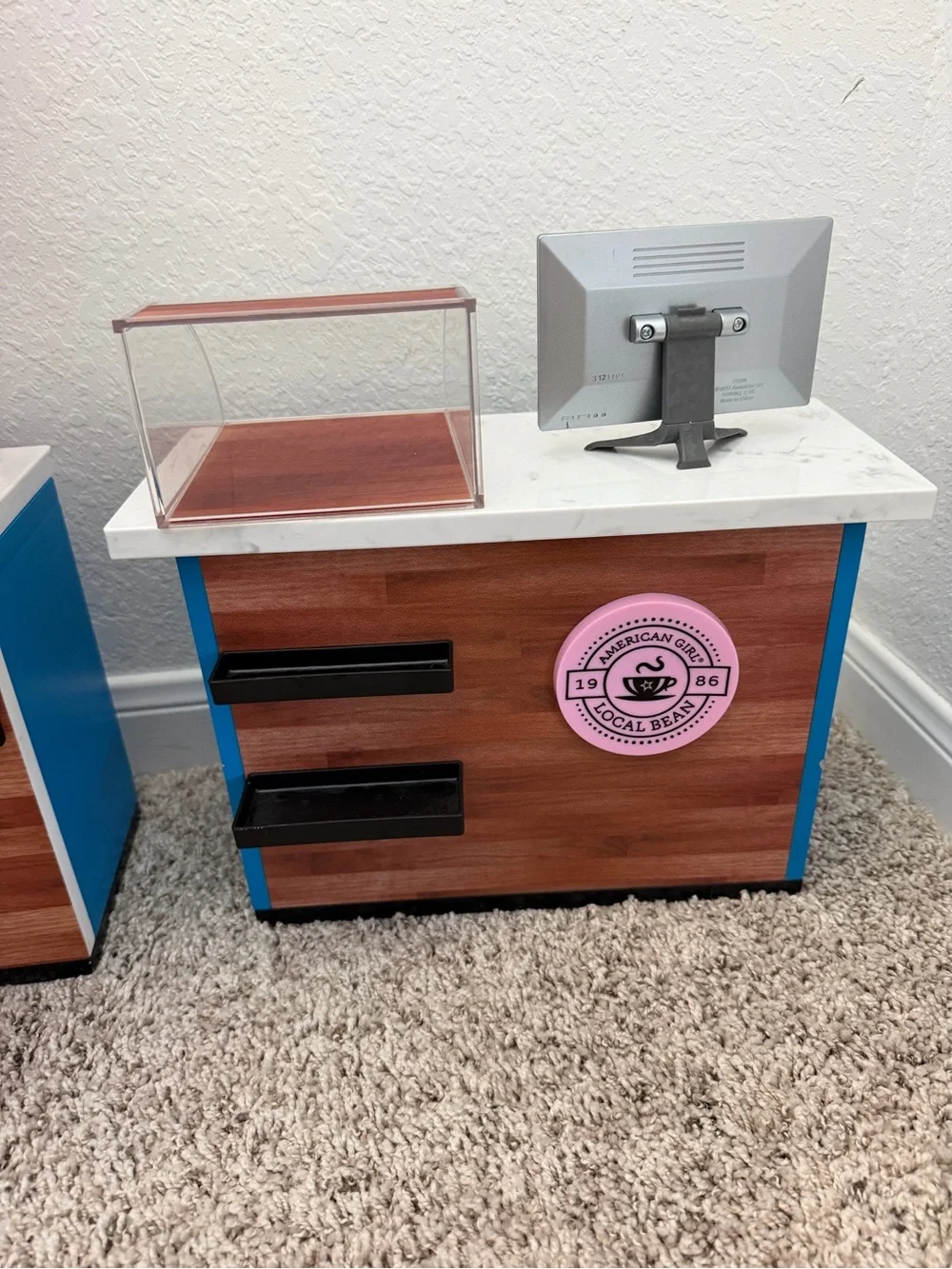 American Girl Yellow Espresso Machine and Blue Doll Café Counter Set